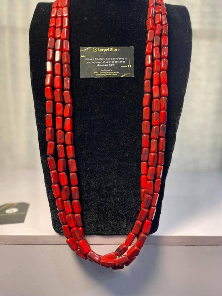 Premium Coral Red Double-Layer Beads Necklace – Classic Traditional Elegance